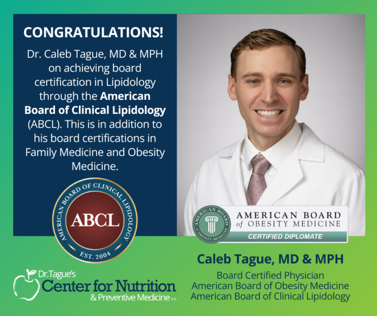 Congratulations to Caleb Tague, M.D. & M.P.H. on achieving board certification in Lipidology through the American Board of Clinical Lipidology