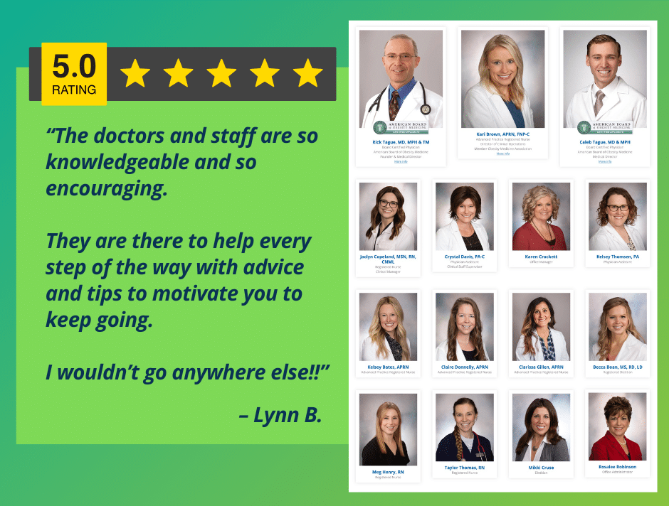 5-star review of Kansas City medical weight loss experts praising knowledgeable, supportive doctors and staff at Center for Nutrition